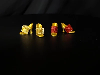 2 Pr Christmas Gold Red Doll Shoes Lot fits Barbie Handmade Custom Steffi Teresa - Image 1 of 4