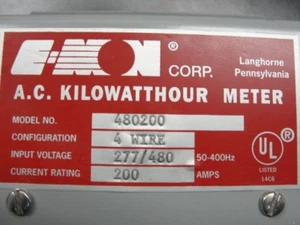 Used E-Mon A.C. Kilowatthour Meter, 480200, 4 Wire, 277/480, 200Amps - Picture 1 of 5