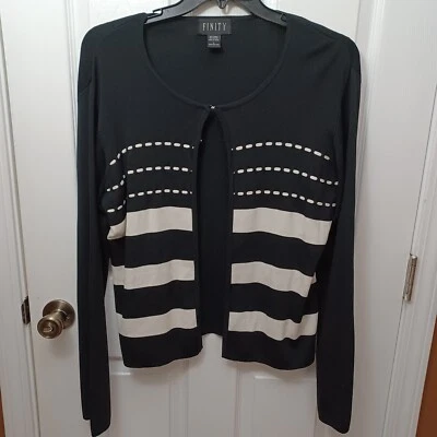 女式 FINITY 黑色和奶油开襟长袖开衫,尺寸 L — 第 1/4 张图片