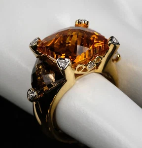 Pre-Owned Bellarri "Romantica" 18K YG Citrine Smoky Quartz Ring Sz 6 - Picture 1 of 12