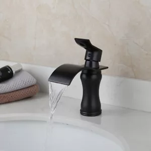 Grifo mezclador lavabo lavabo baño negro montaje en cubierta grifo cascada de una sola manija - Imagen 1 de 12