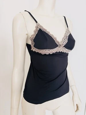 Just Cavalli Black Vintage Camisole Top Stretch Leopard Lace Trim Sexy Size S - Image 1 of 4