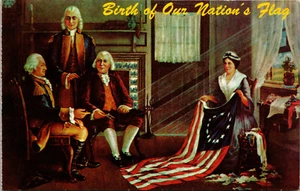Vtg 1950s Birth of Our Nations Flag America Betsy Ross Patriotic Chrome Postcard - Picture 1 of 2