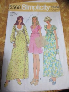Vintage 1970s Simplicity 5568 dress sewing pattern miss 10 bust 32.5 cottagecore - Picture 1 of 7