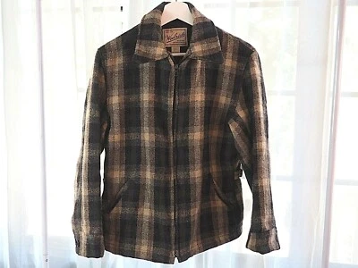 Chaqueta Forrada De Colección Woolrich Lana Cintura Cintada A Cuadros Marrón Verde Bolsillos Talla S Usada en Excelente Condición Foto 1 de 4