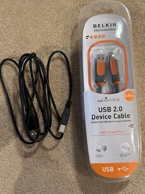 Belkin USB 2.0 Device Cable 0.75m USB A Plug/B Plug x2 - Sealed - Image 1 of 2