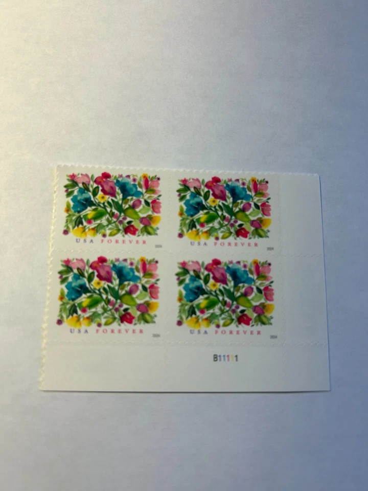 U. S. Forever stamp Plate Block SC 5849 Celebration Blooms PL B11111 MNH 2024 - Image 1 of 1