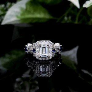 Anillo de circonita cúbica de 5*7 mm talla esmeralda de inspiración vintage en plata de ley 925 - Imagen 1 de 5