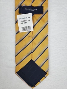 Mens NWT Burberry London Made in Italy Gold and Navy Striped Silk Repp Tie - Picture 1 of 7