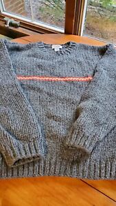 J. Crew Men’s Medium Hand Knit Chunky Knit 100% Wool Heavy Sweater Crewneck Gray
