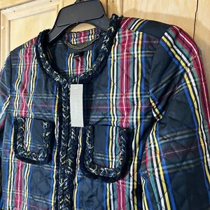 J.Crew Womens Lady Quilted Tartan Plaid Christmas Jacket Size 00 Black XM NWT - Picture 1 of 11