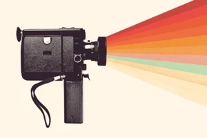 Movie Camera Rainbow by Florent Bodart Giclee Art Print on Paper or Canvas - Picture 1 of 3