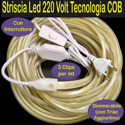 STRISCIA LED BIANCA 220 Volt COB con INTERRUTT. Da 0,5 a 30mt STRIP 220V Strisce - Immagine 1 di 4