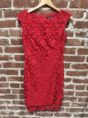Lauren Ralph Lauren Hot Pink Floral Lace Overlay Sheath Dress Size 2 Womens - Image 1 of 4