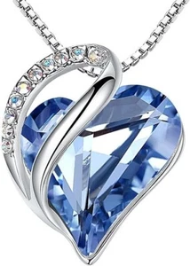 Blue Infinity Love Heart Pendant Necklaces W/ Birthstone Crystal Jewelry #A - Picture 1 of 4