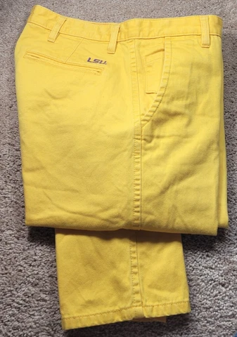 NCAA LSU TIGERS-Yellow Cttn Twill, Mens Flt.Fnt, Logo Chino Pants-(32×30) Cover