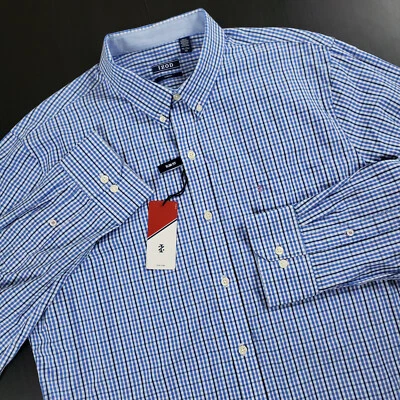 Izod XL Slim Fit Cotton Essential Poplin Button Down Shirt Blue Revival Plaid - Image 1 of 4