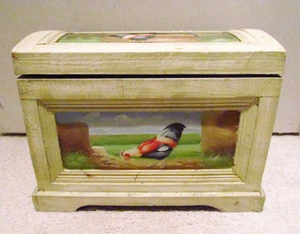 Hand Painted Antiqued-Finish Barnyard Rooster Chicken Wood Hinged Box Chest - Picture 1 of 11