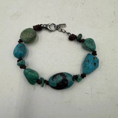 "Brazalete de plata de ley 925 con cuentas turquesa pájaro peyote, 9"" de largo" Foto 1 de 4