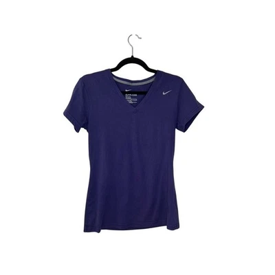 Nike Dri Fit Purple Slim Fit V Neck Short Sleeve Athletic T Shirt Womens Medium - Image 1 of 4