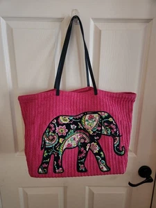 Vera Bradley große Beuteltasche rosa Paisley Elefant Patch gewebt neu ohne Etikett - Bild 1 von 5