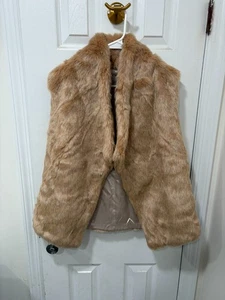 Ann Taylor Loft - Women's - Faux Fur Cardigan Vest - Beige - M/L - Picture 1 of 4