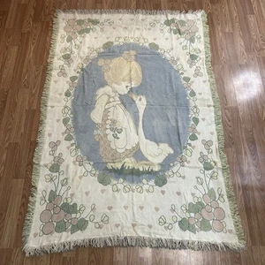 Vintage 1993 Precious Moments gewebte Fransen Überwurf Decke Mädchen & Gans Teppich Scheune - Bild 1 von 18