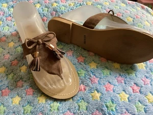 Woman’s Tassel Sandals. Size Med. Brown Suede with /Gold - Picture 1 of 5