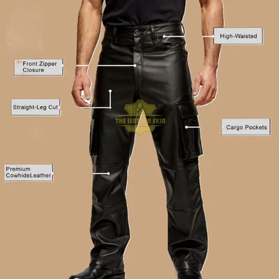 Multiple Pockets Men's Premium Leather Cargo Pants Stylish Genuine Leather Pants - Image 1 of 4