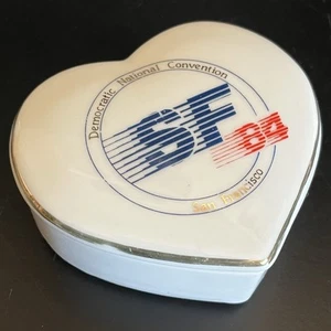 Vtg 1984 Democratic National Convention SF DNC Porcelain Heart Trinket Box Rare! - Picture 1 of 12