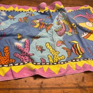 Toalla de playa J R United Industries dibujos animados peces coral mar divertido estampado vintage retro - Imagen 1 de 5