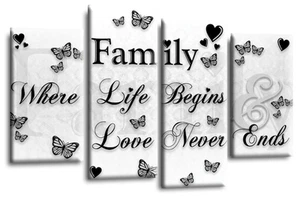 Large Family Love Quote Art Print Black White Framed Split Wall Canvas Picture - Picture 1 of 6