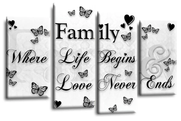 Family Quote Canvas Wall Art Picture Love Home Print Grey White Black 4split