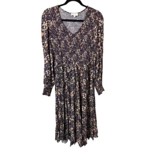 Bohme Kleid Midi Blumen Hängerchen dunkel Blumen romantisch Herbst Ballonärmel Boho M - Bild 1 von 6