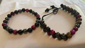 Juego de pulsera de triple protección de 2 piezas aspecto de piedra natural hematita ojo de tigre nuevo - Imagen 1 de 5
