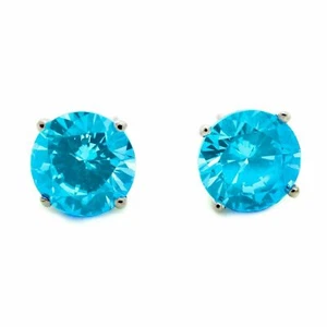 14K White Gold 2 CT Blue Diamond Round Screw Back Stud Earrings - Picture 1 of 2