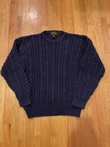 Vintage Eddie Bauer Sweater Sz XL Mens Blue Fisherman Cable Knit Grandpa Sweater - Picture 1 of 7