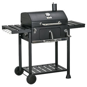 Charcoal BBQ Grill Smoker Trolley with Shelves, Bottle Opener and Wheels
