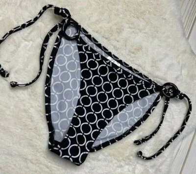 BODY GLOVE Women's Size S Black White Ring Chain String Bikini Swimwear Bottom  - Image 1 of 4