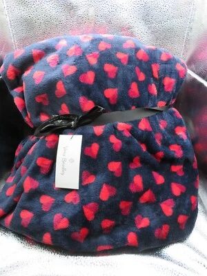 Vera Bradley Cobertor de Lã de Pelúcia, Doces Corações, Amor, Marinha, Novo com etiquetas FRETE GRÁTIS - Imagem 1 de 3