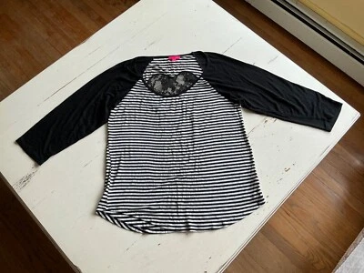 Betsey Johnson черная белая полоса кружева сердце назад вырез реглан рукав большой - Изображение 1 из 4