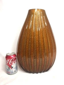 14 ¾” MCM Murano Glass Vase Flavio Poli Italy Rib, Gold Mica, Mint Mid Century - Picture 1 of 10