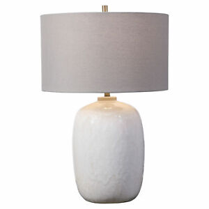 Cream Ivory Drip Glaze Table Lamp Classic Contemporary Ceramic Gray Shade