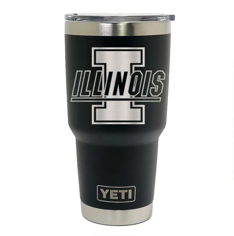 Illinois Fighting Illini YETI Laser Engraved 20 or 30 oz Black Tumbler Cover