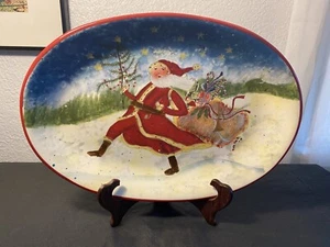 Weihnachten Susan Winget ovale Platte 14”x10” verzauberter Weihnachtsmann primitive Volkskunst - Bild 1 von 6
