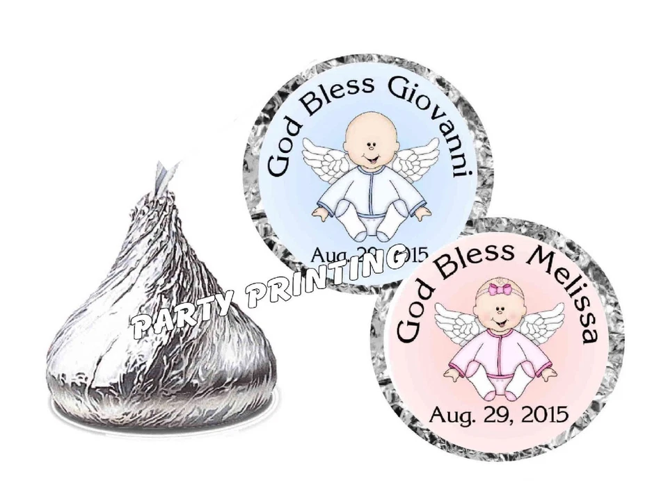 216 ETIQUETAS BAUTISMO BAUTIZO FAVORES CHOCOLATE BESO CARAMELO BESO Foto 1 de 1