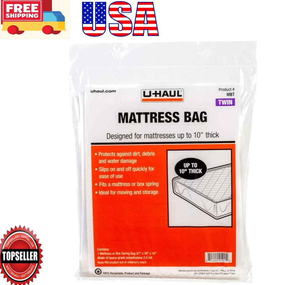 U-Haul Standard Twin Mattress Bag Moving & Storage Cover 87”x39”x10”