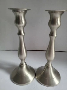 Pair Pewter Candle Sticks Holders 9" - Picture 1 of 5