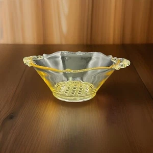 VTG Lancaster Glass Yellow Etched Depression Glass 2 Handled Bowl Cane Bottom - Picture 1 of 5