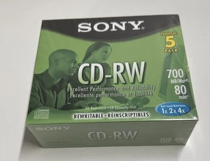 NEW SEALED Sony CD-RW Blank Media 5x 4x 700MB in Full Size Jewel Cases CDRW700L - Picture 1 of 2